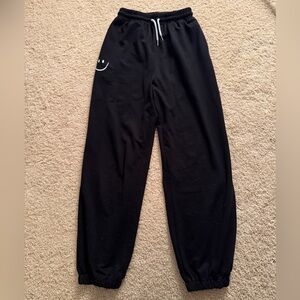 SHEIN Adult Black Joggers with Smiley Detail